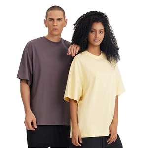 T-shirts pour hommes de haute qualité, 100% coton, tricotés, avec logo personnalisé, design uni, lavés, coupe oversize, épaules tombantes - Product Image 1