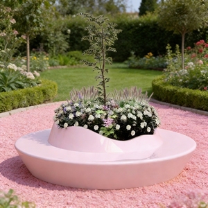Y411 Fiberglass Public Flower Pot Bench Chair Sofa Modern Commercial Outdoor Hospital Shopping Mall <b>Garden</b> Furniture - Product Image 5