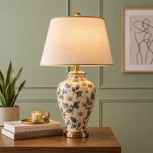 Traditional Metal Desk <b>Lamp</b> with Flower-Shaped Fabric Lampshade Warm White LED Floor <b>Lamp</b> for Living <b>Room</b> Home Decor - Product Image 3