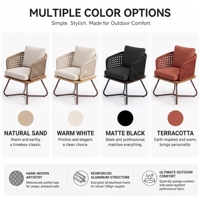 Fauteuil de salon d'extérieur en corde tressée avec structure en aluminium et assise en bois, coussin imperméable inclus, idéal pour villas et patios (vente en gros)