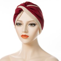 Patchwork Couleur Dos À Volants Personnaliser Tête Bonnet Hijab Casquette Satin Bonnet Bonnet Chic Musulman Femme