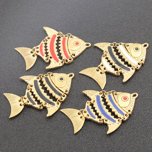 จี้ปลาสแตนเลสแบบกลวง รูปทรงปลาทะเลเคลื่อนไหวได้ ประดับด้วยน้ำมันหยด ซีรีส์ DIY สำหรับทำสร้อยคอ จี้ทำมือ อุปกรณ์ทำเครื่องประดับ - Product Image 1
