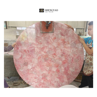 Table à manger personnalisée en pierre naturelle de luxe rose marbre cristal rose quartz poli dessus de table