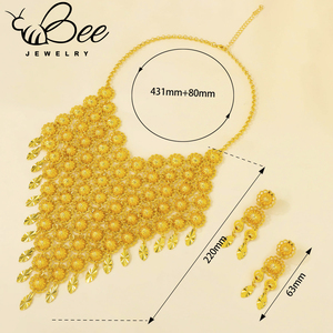 Parure de bijoux de mariée sud-indienne de luxe en or 24 carats, collier à pampilles irrégulières et grandes boucles d'oreilles, inaltérable, pour femme, mariage - Product Image 6