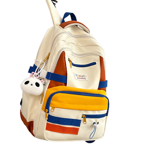 <span class=keywords><strong>Cartable</strong></span> de couleur contrastée à la mode pour les collégiennes avec accessoires pendentif <span class=keywords><strong>panda</strong></span> sac à dos de voyage de grande capacité - Product Image 1