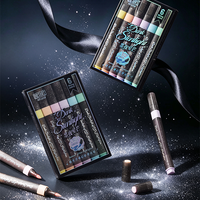 Stylos surligneurs scintillants Aurora encre-noire 6 couleurs, pastel étoilé foncé, avec design galaxie