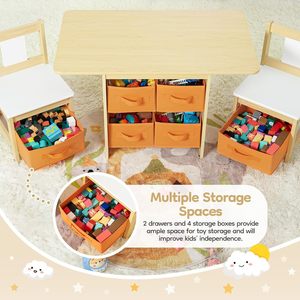 Ensemble de bureau et chaises pour enfants (y compris 2 chaises) Ensemble de bureau pour enfants en bois avec 6 boîtes de rangement Meubles pour enfants - Product Image 6