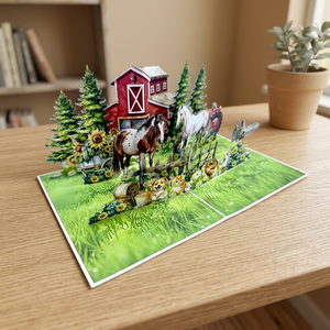 Farm Animal Pop-Up Card 3D Paper <b>Craft</b> <b>Die</b>-Cut Design With Horses Chickens Dogs Red Barn Scene Home Decoration - Product Image 4