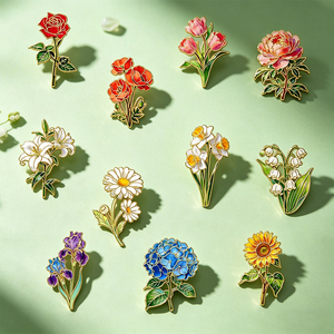 Broches en émail florales, art botanique, épingles en métal, badges de revers en alliage, pivoine, marguerite, tournesol, fleurs, broches métalliques personnalisées - Product Image 1
