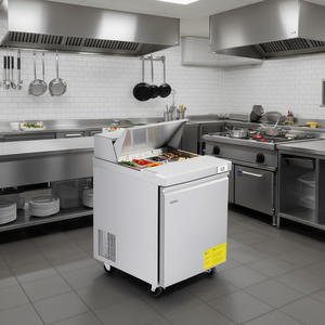 Réfrigérateur commercial Vevor 28 pouces, 7,1 pieds cubes, en acier inoxydable, table de préparation de salades à porte simple, table de préparation de sandwichs, 8 bacs - Product Image 2