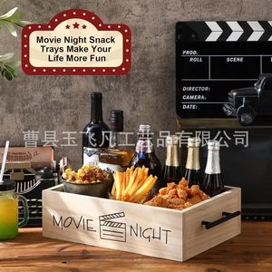 Plateau de rangement rectangulaire en bois pour soirées cinéma, idéal pour popcorn, frites, boissons et fêtes - Product Image 1