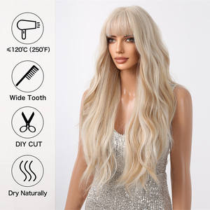 Live <span class=keywords><strong>Action</strong></span> Photo Jaune Blonde Obrem Wave <span class=keywords><strong>Perruque</strong></span> Frange Bouclée Mat Mélange Haute Densité Résistant À La Chaleur Fibre Layered <span class=keywords><strong>Perruque</strong></span> Rayée - Product Image 4