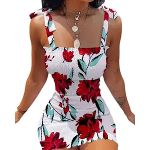 Новые Модные женские сексуальные пляжные платья без рукавов с цветочным принтом для женщин, повседневные Мини-платья