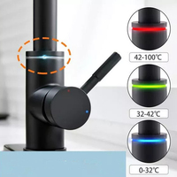 Robinet de cuisine moderne à poignée unique avec capteur automatique - Noir mat, douchette extractible, céramique, SUS304, mitigeur d'eau LED, économie d'énergie