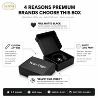 Boîte d'expédition noire mate personnalisée avec logo blanc et insert en mousse EVA velours pour produits électroniques, casques audio, marque premium