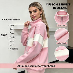 <span class=keywords><strong>Felpa</strong></span> da <span class=keywords><strong>Donna</strong></span> Bicolore con Zip a Quarto, Ricamata, in <span class=keywords><strong>Cotone</strong></span> Felpato, Personalizzabile - Product Image 4