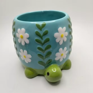 Lovely Painted <strong>Turtle</strong> Shaped <strong>Mugs</strong> Embossed Ceramic <strong>Turtle</strong> <strong>Mug</strong> Turquoise&amp;green Daisy Floral <strong>Turtle</strong> 16 oz Coffee <strong>Mugs</strong> Wholesale - Product Image 5