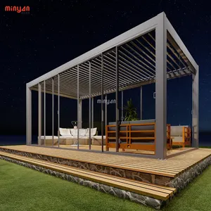 Gazebo elétrico para jardim, para exterior, para villa, para exterior, em liga de alumínio, simples, parede inclinada, solário