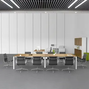 Современный большой стол для конференций в деревянном стиле с металлической рамкой для офисной конференции
