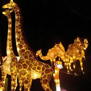중국어 랜턴 축제 동물 led 패브릭 랜턴 정글 동물 기린 파티 테마 led 랜턴 장식