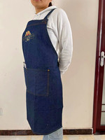 Apron Denim JM Tanpa Lengan Model Silang Punggung Unisex Dewasa Logo Kustom Transfer Panas 68x79cm Dua Kantong Tali Webbing Katun