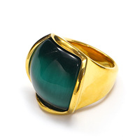 Herren Großer Roter Cabochon Katzenauge-Stein Eingelegter Edelstahl Vergoldeter Modischer Statement-Ring Täglicher Party-Schmuck