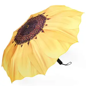 21" Full Auto 3 Folding Airtel Customized Flower Shape Sunflower Umbrella For Lady