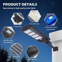 Lampadaires solaires LED intégrés tout-en-un étanches IP65 100w 200w 300w 400w 500w en ABS pour les parkings, les routes rurales