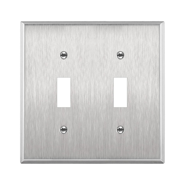 US Stainless Steel Toggle Switch Cover 2 Gang Face Plate Receptacle Wall Plate