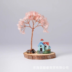 เครื่องประดับต้นคริสตัลนำโชคพร้อมฐานไม้รูปบ้านการ์ตูน งานแฮนด์เมด ของตกแต่งบ้าน ของขวัญงานฝีมือ - Product Image 1