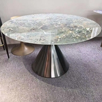 Table à manger ronde en pierre frittée avec base en acier inoxydable et plateau en marbre doré, directement de l'usine du Guangdong