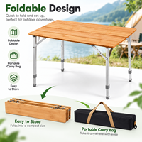 Table de camping pliable en bambou, table d'extérieur portable et légère avec sac de transport, pieds en aluminium réglables pour pique-nique