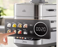 Panci Kukus Listrik 18L Dua Tingkat dengan Keranjang Susun, Timer, 2100W, Stainless Steel, Digital, Dapat Dipindah, untuk Rumah Tangga