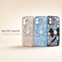 Coque de téléphone iPhone 13 Pro Max en TPU, motif floral 3D avec strass, nœud imprimé, diamant scintillant, double couche, mignonne, vente en gros