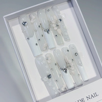 Tacana 10 pièces Faux ongles à presser 5.0, motif Fleur de glace en tube d'eau et Pierre concassée, Nude européen, faits main, capsules d'ongles 3D à couverture complète