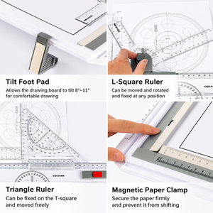 Ensemble de planches à <span class=keywords><strong>dessin</strong></span> multifonctions inclinables réglables 8 °   à 11 °   Règle triangulaire en L avec pince magnétique pour papier – Design innovant - Product Image 3