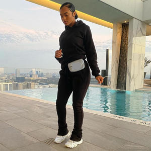 Completi Due Pezzi Autunno Inverno Tinta Unita da Donna Set con Felpa con Cappuccio Casual Pantaloni da Jogging Arricciati Tute da Ginnastica da Donna Set Due Pezzi - Product Image 2