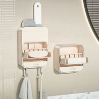 Ensemble de porte-savon mural, porte-savon en plastique imperméable avec couvercle, organisateur de rangement pour salle de bain et cuisine