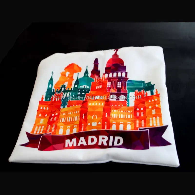 Tas perjalanan anyaman kanvas suvenir Spanyol Madrid cetak logo kustom dengan logo