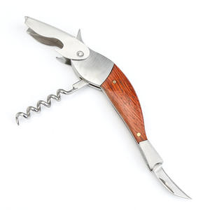 Abridor de botellas multifuncional de acero inoxidable con mango de madera para cocina, abridor de cerveza y vino, 12,5 cm - Product Image 1