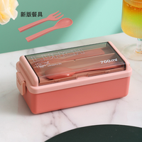 Boîte à lunch rectangulaire en plastique à double couche de style japonais, sans BPA, trois compartiments, compatible micro-ondes, hermétique, anti-fuite