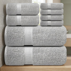 ORCHID Gray Terry <b>Cloth</b> Cotton Bath Towel Set Dobby Border Solid Color Plush Absorbent Eco-Friendly Hotel Towels - Product Image 1