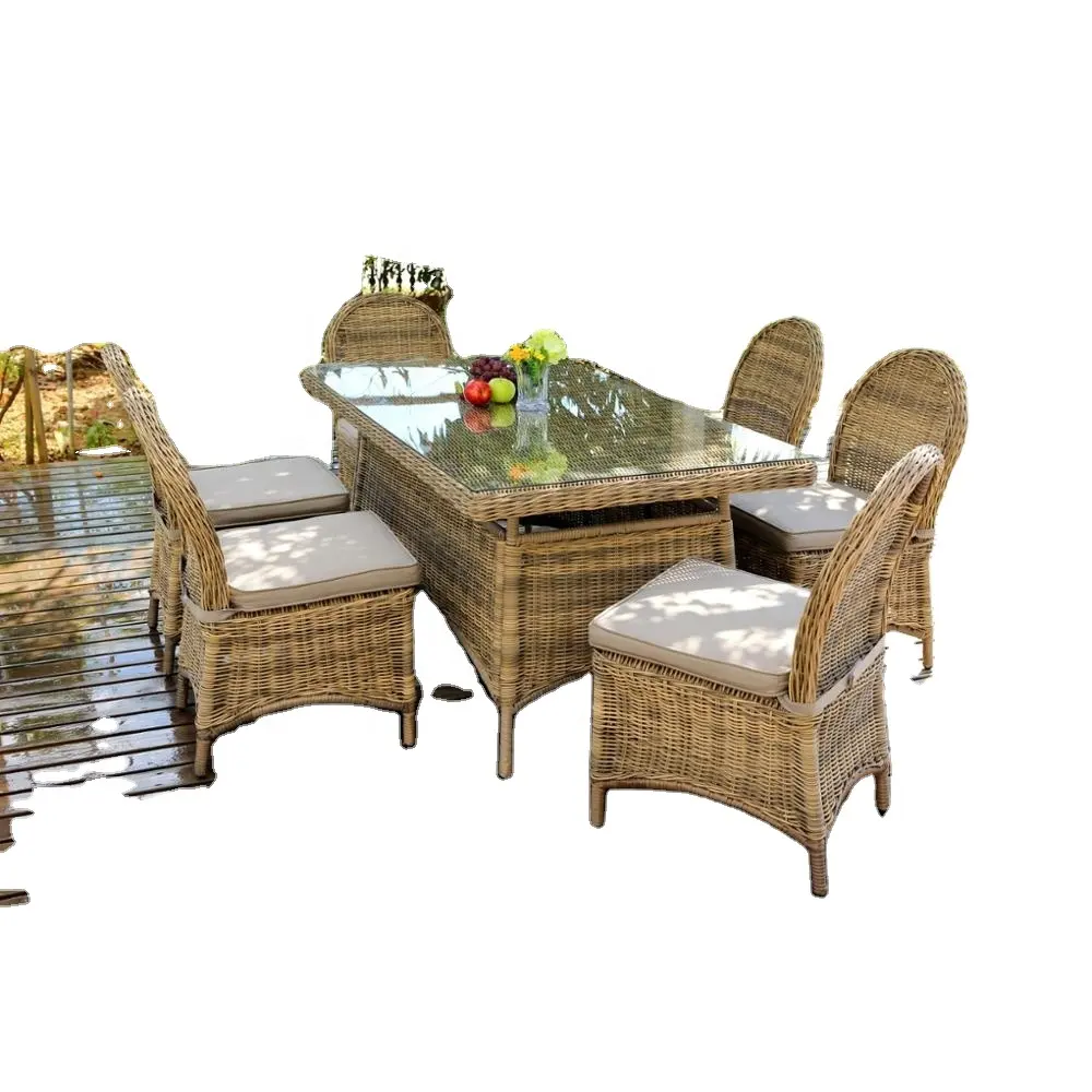 Conjunto de cadeira de jantar ao ar livre, 7 peças, venda quente, pátio, rattan, jardim, mesa de jantar ao ar livre