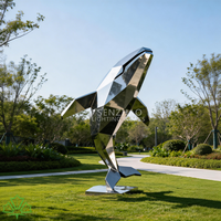 Sculpture géométrique en métal de baleine en acier inoxydable, miroir extérieur moderne de grande taille Senzhao