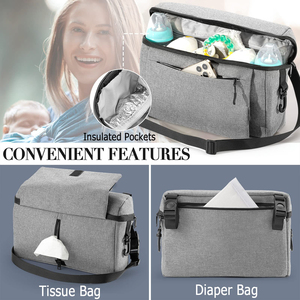 Organisateur universel pour poussette de bébé, capacité moyenne, résistant à l'eau, porte-gobelet isotherme, sac à couches détachable, bandoulière réglable - Product Image 3