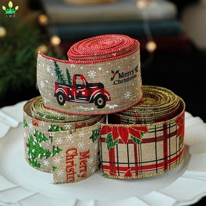 Pita Natal Buatan dengan Tepi Kawat, Motif Santa Claus, Kepingan Salju, Mobil, dan Goni Vintage untuk Dekorasi Pohon Natal - Product Image 2