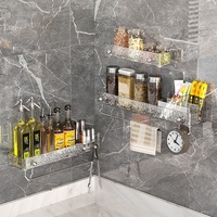 Étagère d'angle sans perçage à texture givrée pour salle de bain et cuisine, avec barre porte-serviettes murale réglable, facile à nettoyer et à ranger