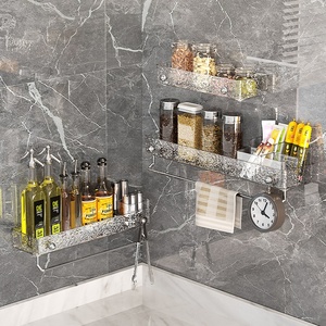 Estante de Esquina para Baño y Cocina con Textura de Hielo, Sin Perforaciones, Sin Taladros, Barra para Toallas, Montaje en Pared, Ajustable, Fácil de Limpiar, Almacenamiento - Product Image 3