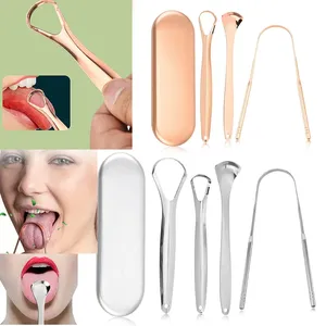 4pcs/set Stainless Steel Tongue Scraper Brush Tongue Cleaner U Type Metal Fresh Breath Cleaning Oral Hygiene Care Tools - Product Image 1
