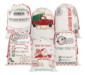 Santa Sacks Classic Fashionable <b>Large</b> Christmas Canvas Cotton Drawstring <b>Bags</b> Bulk <b>Storage</b> Gift Wrapping 27.5" X 19.5" - Product Image 1